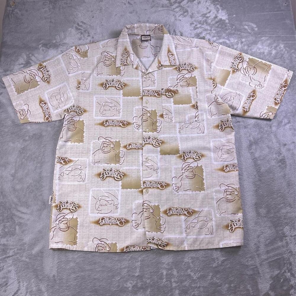 Southpole Y2K Button Up Shirt Men’s XL Beige Hip Hop Grunge 1991 Print
